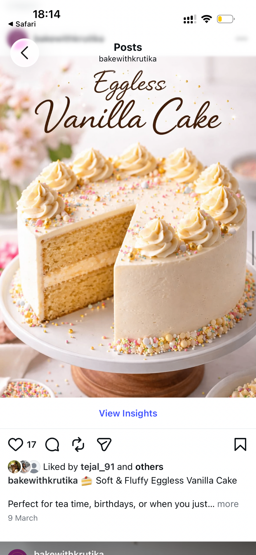 Soft and fluffy eggless vanilla layer cake with vanilla buttercream swirls and rainbow sprinkles