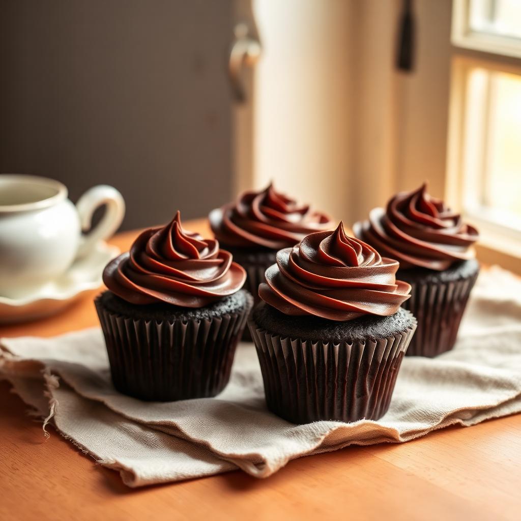 Eggless chocolate cupcakes with swirled chocolate frosting