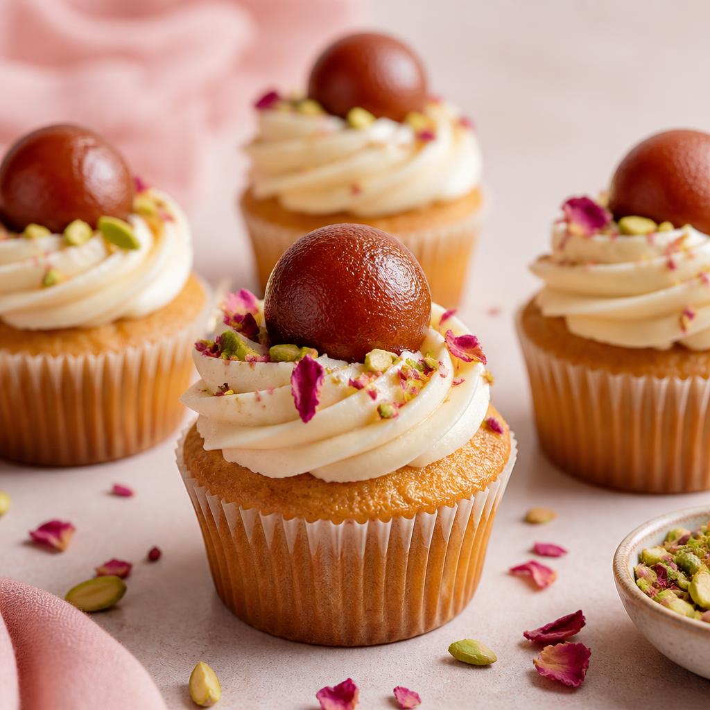Little hands decorating gulab jamun cupcakes