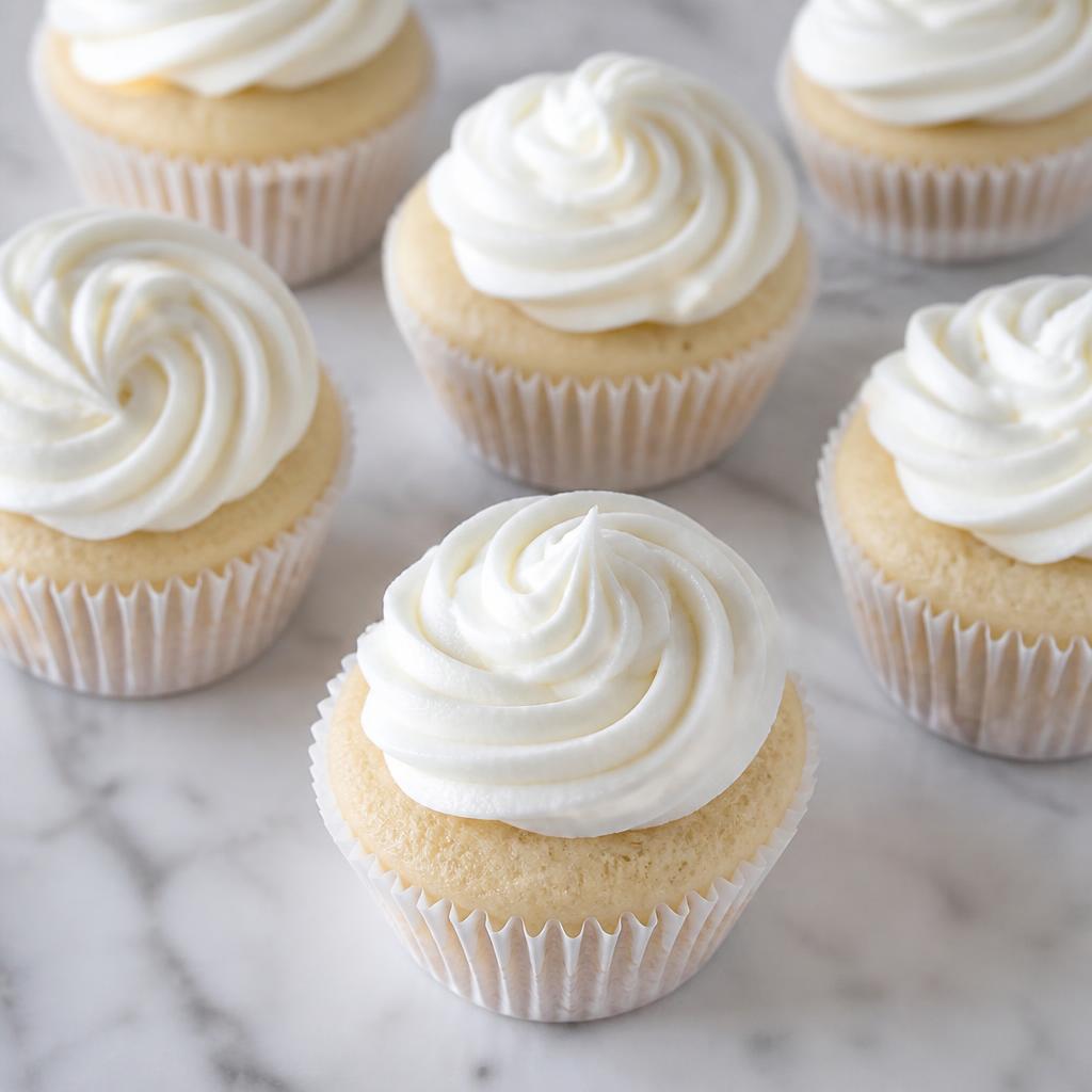 Simple eggless vanilla cupcakes with soft golden domes on parchment paper