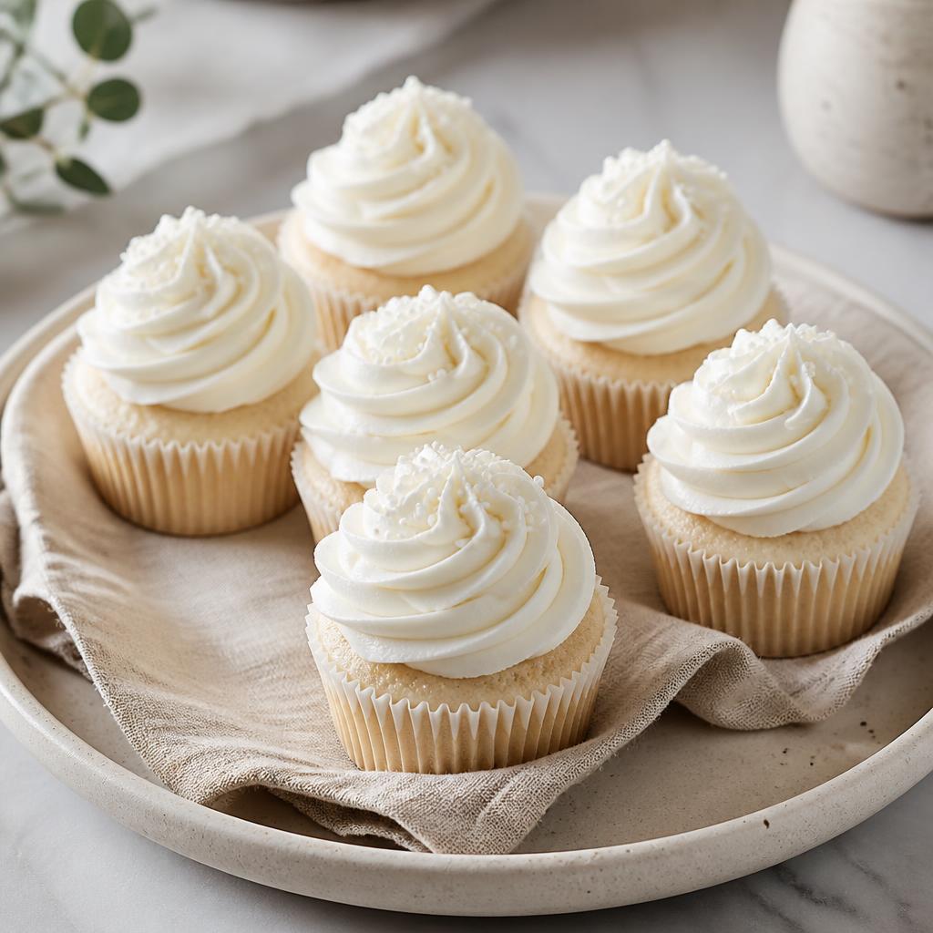 Rows of eggless vanilla cupcakes